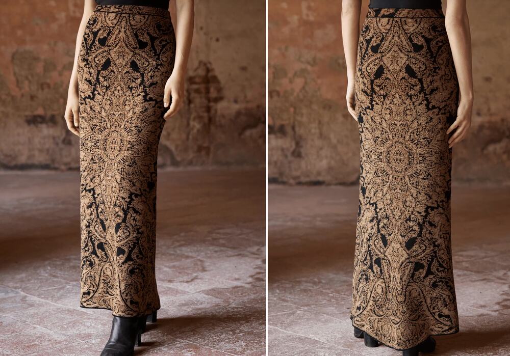 PERUVIAN CONNECTION Women’s M Black Gold Sorrento Long Maxi Pencil Skirt